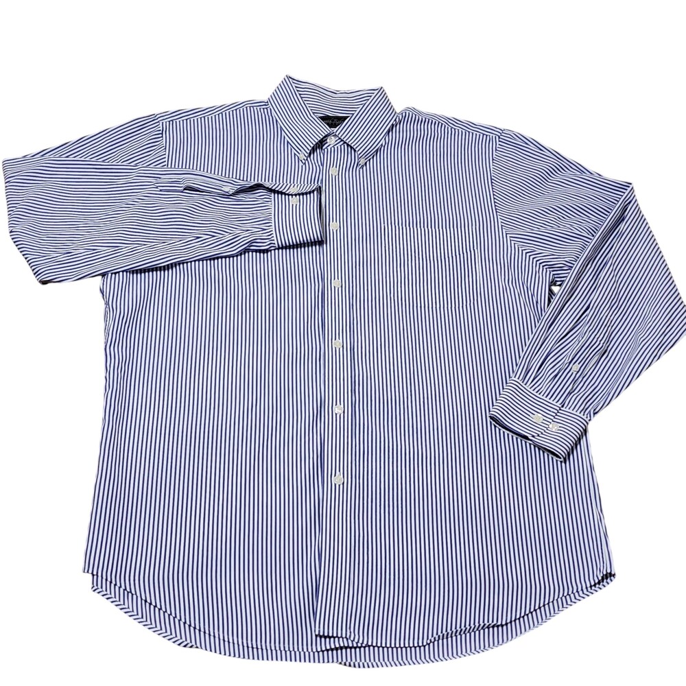 Kenneth Roberts Shirt Mens 16.5 34/35 Blue Stripe Cotton Button Down Long Sleeve